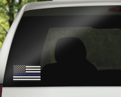 Reflective Thin Blue Line Flag Decal - 3x5 in. American USA Flag Decal for Cars and Trucks, Support Police and Law Enforcement Officers