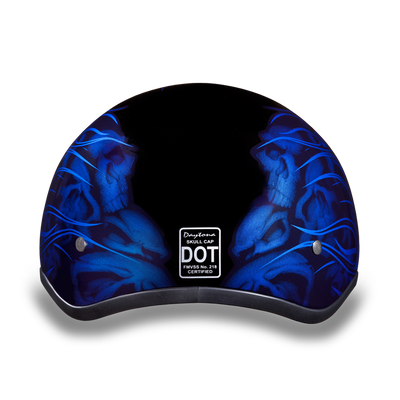 D.O.T. Daytona Skull Cap- W/ Multi Skull Flames Blue