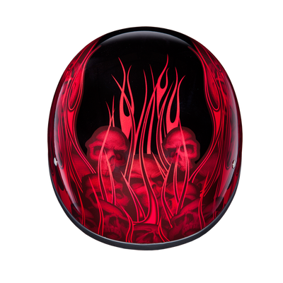 D.O.T. Daytona Skull Cap- W/ Multi Skull Flames Red