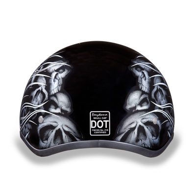 D.O.T. Daytona Skull Cap- W/ Multi Skull Flames Silver