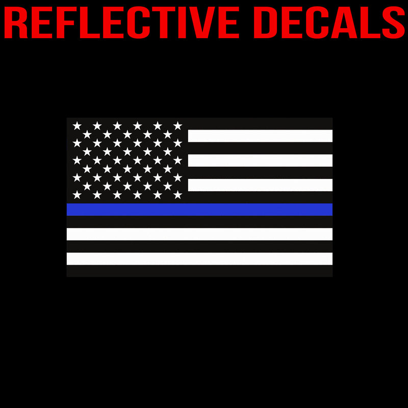 Reflective Thin Blue Line Flag Decal - 3x5 in. American USA Flag Decal for Cars and Trucks, Support Police and Law Enforcement Officers